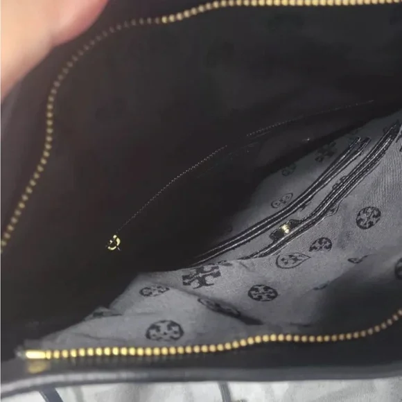 Black Leather Crossbody Bag with Chain Strap - Picture 3 of 5